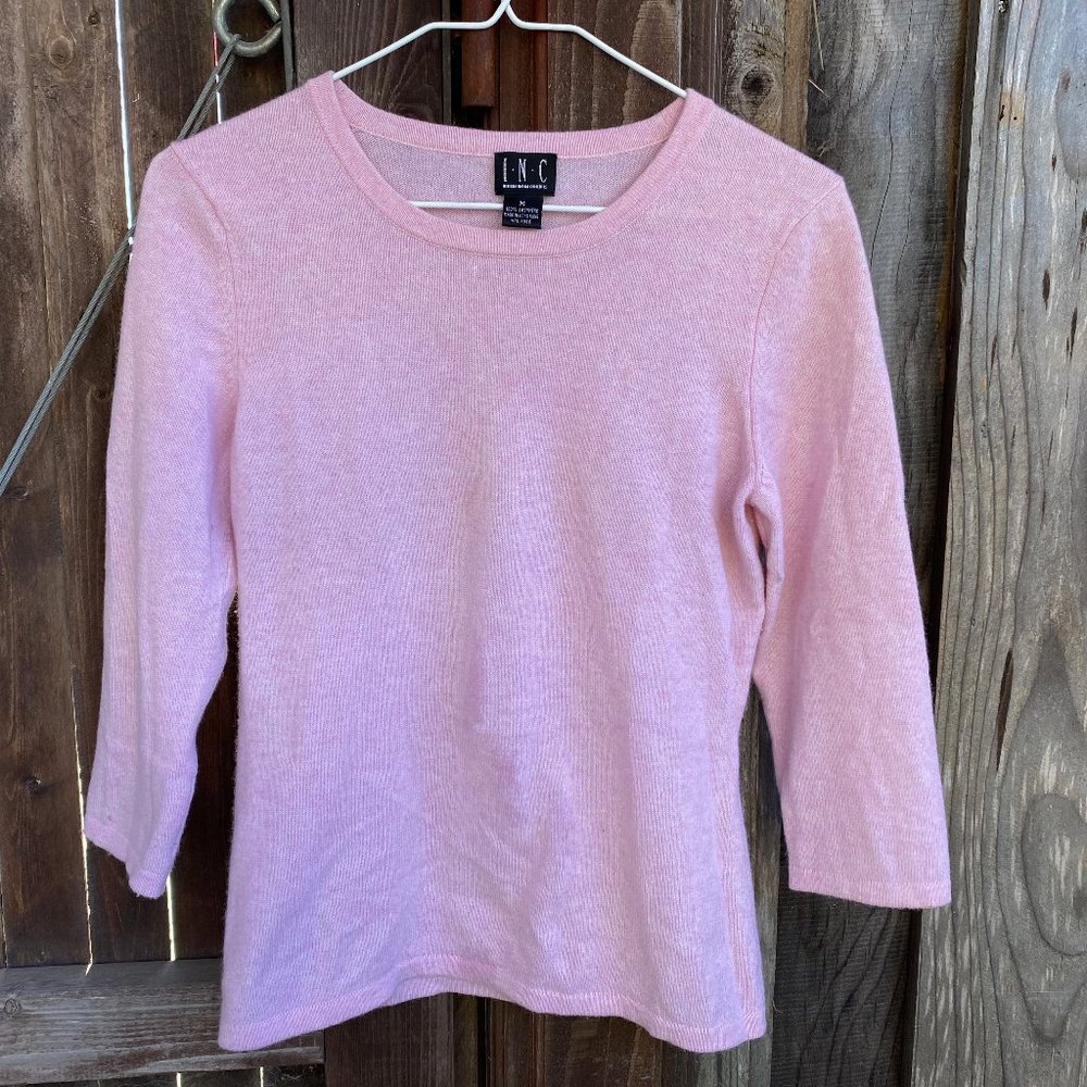 INC cashmere light pink 3/4 length sleeve sweater, size M